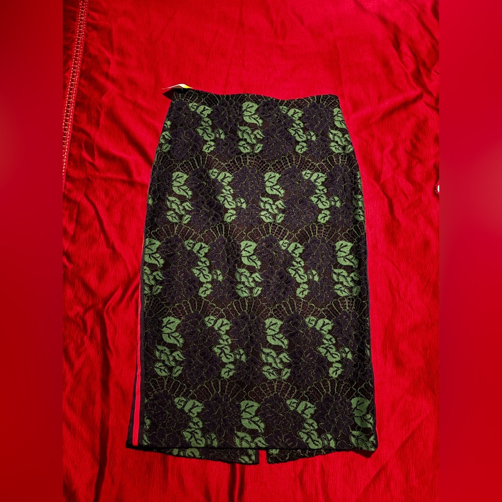 Ted Baker Black and Green Lace Pencil Skirt